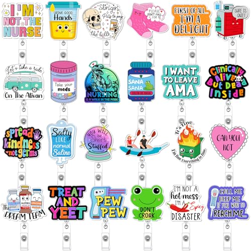 24 Pcs Funny Badge Reel Nurse Cute Retractable Name ID Clip Badge Holder for Doctor Student Medical Assistant Coworker Work Accessories Bulk Gifts(Medical Style)