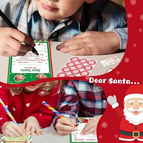 Sinload 384 Pcs Official Letter to Santa Kit Includes 96 Set Christmas Cards 5"x 7" with Envelopes Stickers Stamps Letter to Santa for Christmas Wish List Christmas List