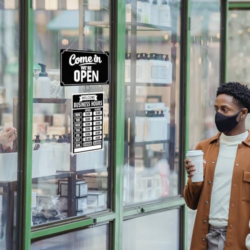 Open Closed Signs Business Hours Sign Set for Window Door Open Signs for Business Hour Closed Open Flip Sign Store Resturant Bar Black