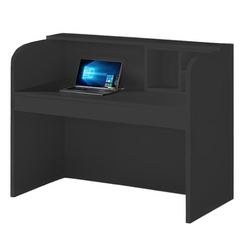 ZTYGXMB Small Reception Desk with Shelves, Modern Front Desk Checkout Counter Arc Corners Widen Desktop Cashier's Desk for Salon Reception Room Office Clinic Lobby Retail Black 39.4''*19.7''*43.3''