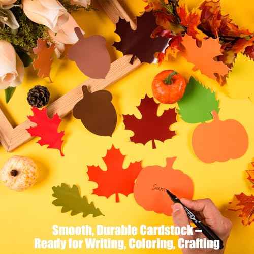 MixTeach 195 Pcs Fall Leaf Cutouts 4" Paper Leaf Cutouts Autumn Multiple Styles Maple Leaves Pumpkin Acorn Die Cut Classroom Decor for Thanksgiving Bulletin Board School Craft Party Wall Decoration