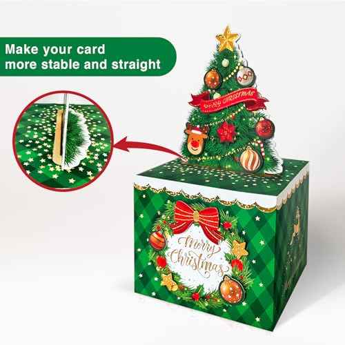 YAOLIGIFT Christmas Money Box for Cash Gift Pull, Surprise Explosion Gift with 60Pcs Transparent Bags for Christmas, DIY Holiday Cash Box for Money Holder for Women Men Girls Boys Mom Dad (Green)