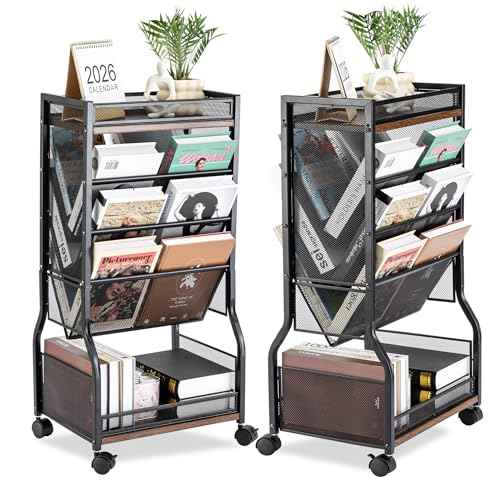 8-Tier Rolling File Cart with Lockable Wheels, Dual-Sided Storage Organizer and Bookshelf, Easy Assembly Space-Saving Cart for Home, Office & Classroom