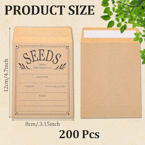 Tolare 200 Pcs Seed Envelopes for Seed Storage, Self-Adhesive, 4.7x3.15 Inches
