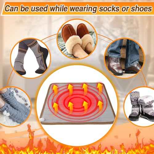 Heated Floor Mat - Foot Warmer Under Desk, 19.7x21.7in Heated Feet Rest for Home Office Desk, Winter 110V Electric Heating Pad with 3 Timers & 10 Adjustable Temperature