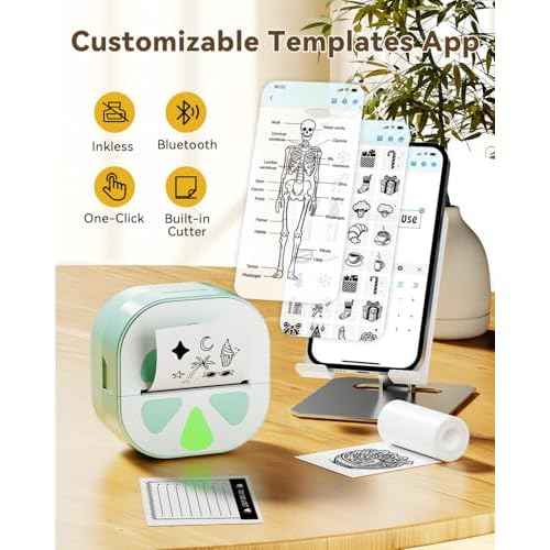 Sticker Printer - Mini Printer Bluetooth Portable Inkless Printer, Sticker Maker Machine with 3 Rolls Paper, Print Pods Thermal Printer for Study Notes, Photos, DIY, List, Work Plan, Gift