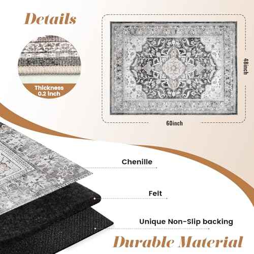 Office Chair Mat for Hardwood Tile Floor, 48"x60"Anti-Slip Under Desk Carpet Protector for Rolling Computer Chair Mat, Machine Washable Office Area Carpet (Chenille,Brown)