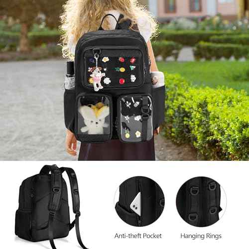 Ita Bag Pin Display Backpack with Insert, Kawaii Aesthetic Backpack with Laptop Sleeve for Cosplay and Concert, Black (Pins NOT Included, Patent Design)