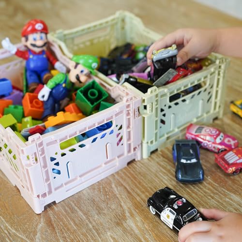 Collapsible Storage Box, Foldable Crate Organizer Bin with Handle, Stackable Crates for Home Organization (Pastel, 4L - 6-Pack)