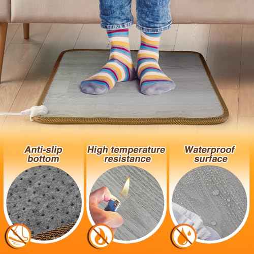 Heated Floor Mat - Foot Warmer Under Desk, 19.7x21.7in Heated Feet Rest for Home Office Desk, Winter 110V Electric Heating Pad with 3 Timers & 10 Adjustable Temperature