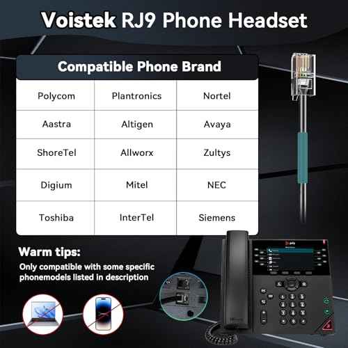 Phone Headsets for Office Phones - Corded Telephone Headset w/Noise Canceling Mic, Headset for Phones Landline Office Compatible with Polycom Plantronics Nortel Toshiba Mitel ShoreTel Deskphones etc