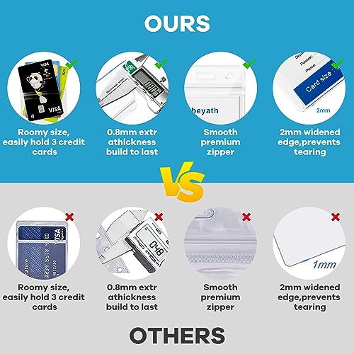Abeyath 10 Pack Extra Thick Waterproof ID Card Badge Holders - Clear PVC Vertical Sleeves, Resealable, Heavy Duty