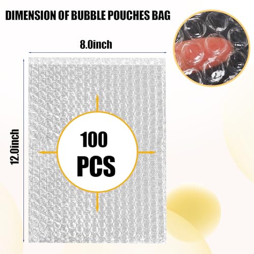 100PCS Clear Bubble Pouches Wrap Bags, 8 x 12 Inch Bubble Out Bag Pouch for Packing & Shipping, Double Layer Bubble Cushion Wrap Bags Protective Bubble Pouches Bags for Moving and Storage