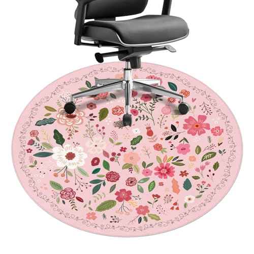 Office Chair Mat for Hardwood Floor 47"X 47" Round Gaming Rolling Chairs Rugs for Office Computer Desk Chair Non-Slip Game Protector Mats for Hard Floor & Tile Floor,Carpet Decor(Pink Boho)