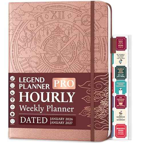 Legend Hourly Schedule Planner PRO Dated Jan 2026-Jan 2027 ? Deluxe Weekly & Daily Organizer with Time Slots. Appointment Book Journal for Work & Time Management, A4 Hardcover, Rose Gold