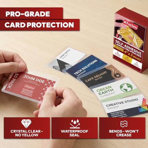 XFasten Self-Sealing Laminating Pouches for Business Cards Pack of 25 - 9.5 Mil Durable Protectors
