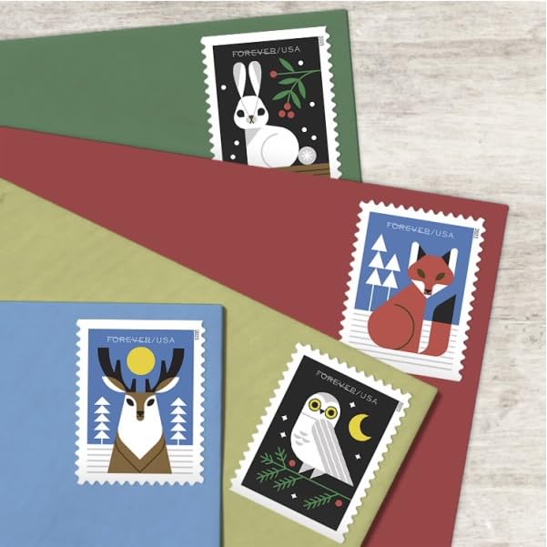 United States Postal Service Winter Woodland Animals Forever Postage Stamps (20 Count, 2023)
