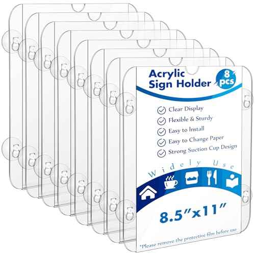 Handepo 8 Pack Acrylic Window Sign Holder 8. 5 x 11 Inch with 4 Suction Cups Clear Acrylic Frames for Glass Door Window Wall Mount Sign Holder for Home Office Mall Promotion Restaurant Menus