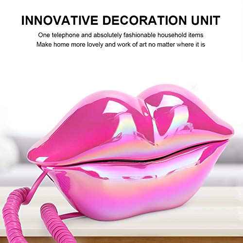 Fashionable Lip Telephone, Rose Red Electroplating Retro Sexy Home Phone, Mouth Corded Landline Telephone for Decoration Girls Gift