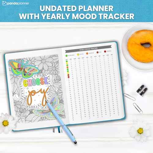 Panda Planner Mental Health Journal ? 8.5¡± x 11" Soft Fabric Hardcover Wellness Planner with Mood Tracker & Journaling Prompts ? Undated 12-Month Self-Care Organizer with 3 Bookmarks (Blue)