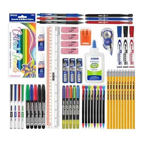 BAZIC Products Products School Kit 66 Pieces, School Supplies Bundle Pack for K-12 Grade Student, Pencil, Eraser, Highlighter, Dry Erase Marker, Glue, Correction, 1-Pack