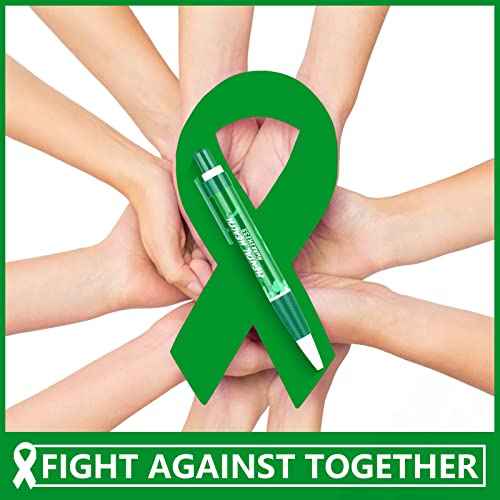 100 Pcs Mental Health Awareness Items Green Ribbon Message Pens World Mental Health Day Retractable Ballpoint Pen for School Nonprofit Organization Charity Classroom Supply Kid Gift 1.0 mm Black Ink