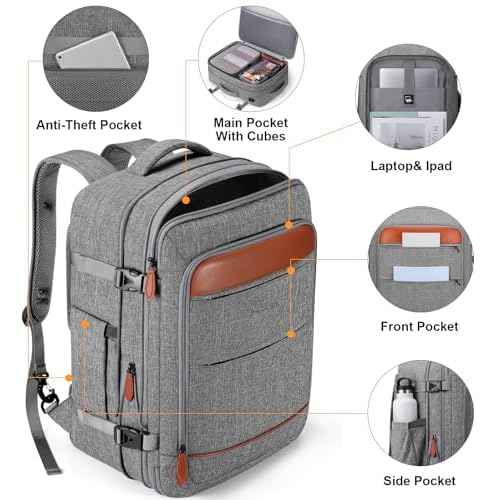 Bagsure Travel Backpack Carry On Backpack 42L Flight Approved, Expandable Laptop Backpack with Packing Cubes & Shoe Pocket, Water Resistant Luggage Backpack for Men Women, TSA Approved, Large Backpack