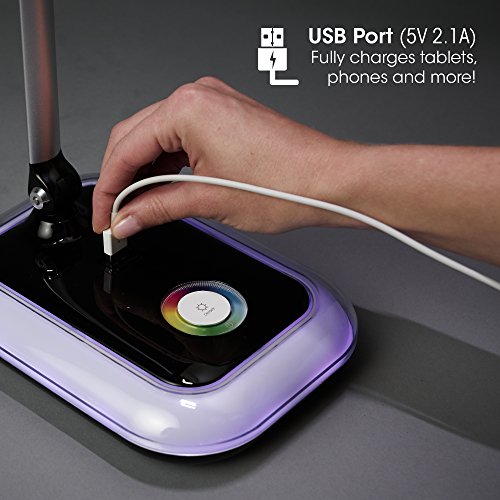 OttLite Glow LED Desk Lamp with USB Charging Port - Portable, Adjustable, Desk Light,White