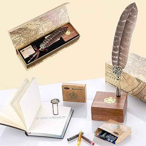 GC QUILL Calligraphy Feather Fountain Pen and Ink Set, Quill Pen with 5 Varied Nibs and Ink Cartridges, Calligraphy Set for Beginners ? MU-15