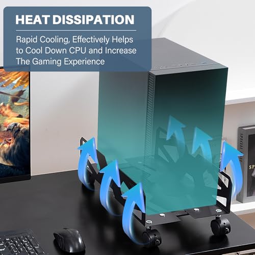 Hovadova Adjustable Computer Tower Stand, Black, 7.87–10.24 in Width