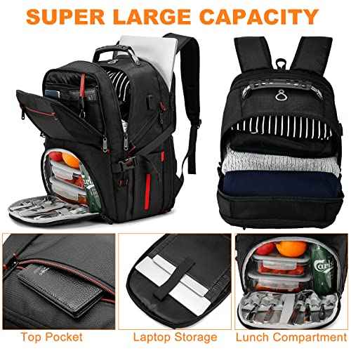 Lunch Backpack for Men, 17.3 Inch Insulated Cooler Backpack Lunch Box Backpack with USB Charging Port, Extra Large Daypack College Laptop Backpack, Water Resistant Computer Work Backpack for Travel