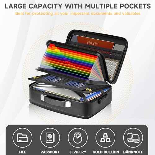 Fireproof Document Box,Fireproof and Waterproof Document Safe,Portable File Storage Box With Lock,Large Capacity,Hard Shell Material,For Storing Important Documents and Valuables (black)