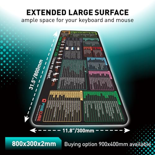 Pixiecube Excel Shortcut Desk Pad Extended XL 31.5 x 11.8 inches Non-Slip Office Mat
