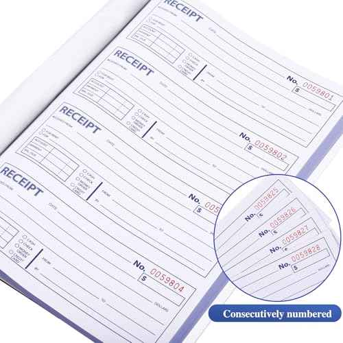 6 Pack Receipt Books,7-5/8" x 10-7/8" Receipt Book with Carbon Copies, 3-Part Carbonless (White,Yellow and Pink),100 Sets Per Book