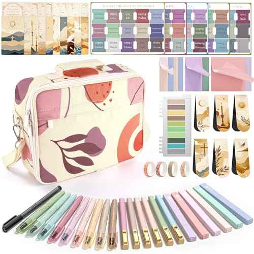 WEMATE 76 PCS Bible Study Supplies with Bible Case, 15 No Bleed Bible Highlighters and Pens, Washi Tape, Transparent Sticky Notes, Prayer Cards, Annotation Journaling Kit Christian Gift for Women