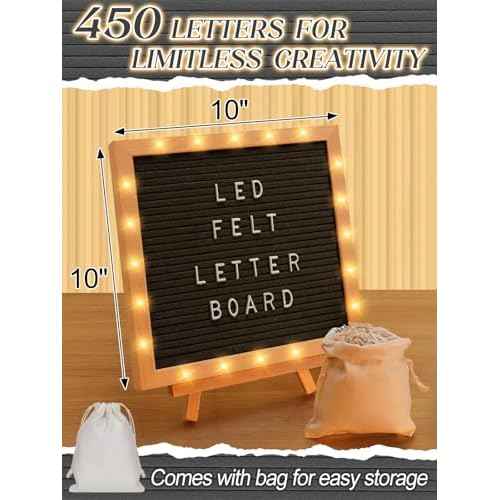 Light up Letter Board with LED Lights - 10in ¡¿ 10in Felt Changeable Message Board with Frame Letters for Halloween Wedding Party Home Fall Decorations Housewarming Gifts, Black