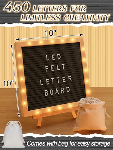 Aulock Black Light-Up Felt Letter Board 10x10in with Changeable Letters & Tripod