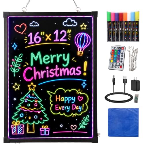 Slsy 16x12 Inch LED Message Board - Erasable Light-Up Sign for Menus & Notes