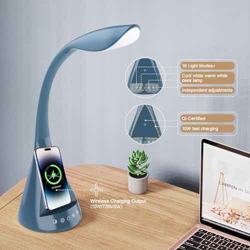 50W Ultra-Flexible LED Desk Lamp with 16 Lighting Modes/Adjustable White/Warm/RGB + Sleep Mode Qi Wireless Charging, 24/7 use No overheatin£¬for Office/Reading/Architect Lamp