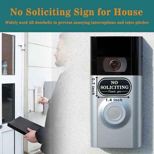 Small No Soliciting Sign for House,6 Pcs No Soliciting Sign,with Glow in The Dark Stickers,Tiny Size Perfect for Video Doorbell,Compatible with Most Doorbells