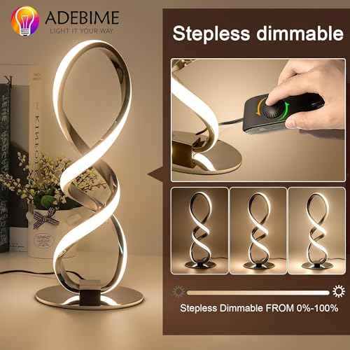 LED Spiral Bedside Table Lamp, Stepless Dimmable 12W 3000K Warm White, Modern Nightstand Desk Lamp for Bedroom, Living Room?, Sliver