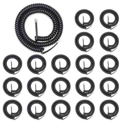 20 Pack 12FT Phone Cord for Landline, 1.4FT Coiled, Black Telephone Cord, NoTangle Telephone Cords for Landline Phones Use for Corded Landline Phones, Home/Office Use