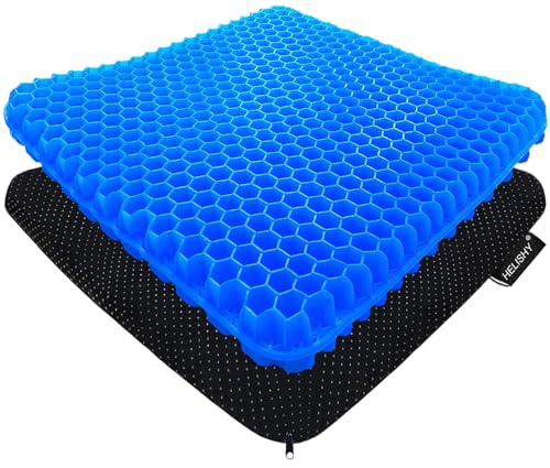Helishy Gel Seat Cushion 1.65in Double Thick Blue – 16.5x14.5in Tailbone, Sciatica Pain Relief