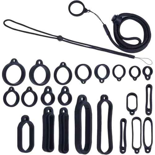CRASPIRE 18Pcs 9 Style Anti-Lost Lanyard Set with Silicone Rubber Rings 1Pcs Lanyards Strap Pendant Necklace Adjustable Fixing Rings Pen Soft Protective Ring Replacement Case Multipurpose for Keychain