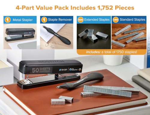 Bostitch Titan Heavy Duty 50-Sheet Stapler Black with 1750 Staples - Jam-Free