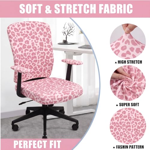 Pink Leopard Cheetah 4-Piece Office Chair Cover Set – 14.96–18.9in Universal Fit