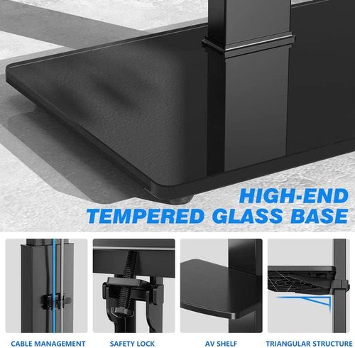 Rfiver Swivel Floor TV Stand - VESA Mount for 32-70 Inch TVs | 3-Shelf Tall Design with Tempered Glass Base, Black
