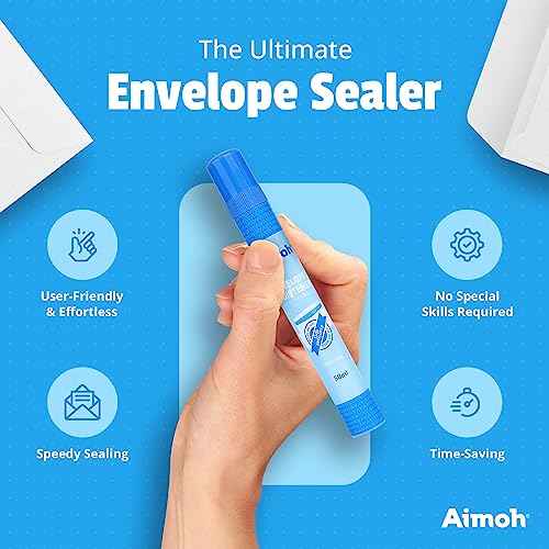Aimoh Envelope Moistener with Adhesive, Fast-Drying, Envelope Sealer, Stamp and Letter Glue licker, Ideal for envelopes, Stamps, Letters - 4 Pack (13454)