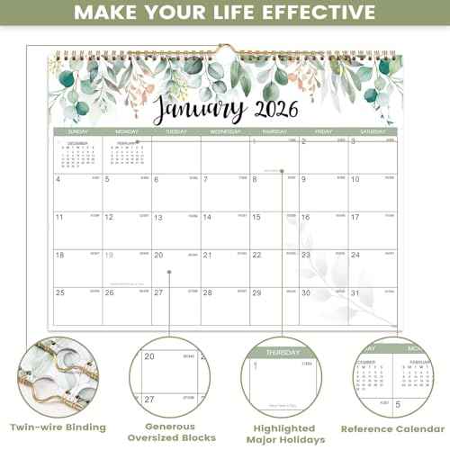 2026 Calendar - 2026 Wall Calendar 12 Month from Jan. 2026 to Dec. 2026, 14.8'' x 11.5'', 2026 Monthly Calendar with Ample Blocks for Writing, Calendar 2026