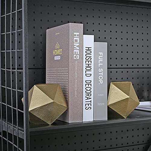 Ambipolar Gold Geometric Bookends Set - Modern Cast Iron Desk & Shelf Decor